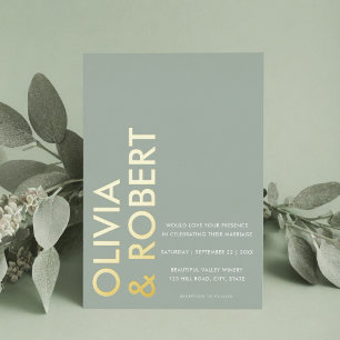 Modern Sage Green Bold Minimalist Wedding Folie Uitnodiging
