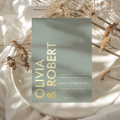 Modern Sage Green Bold Minimalist Wedding Folie Uitnodiging