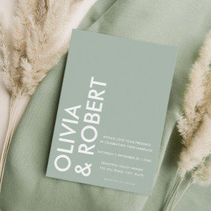 Modern Sage Green Bold Minimalist Wedding Kaart