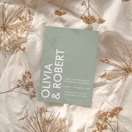 Modern Sage Green Bold Minimalist Wedding Kaart