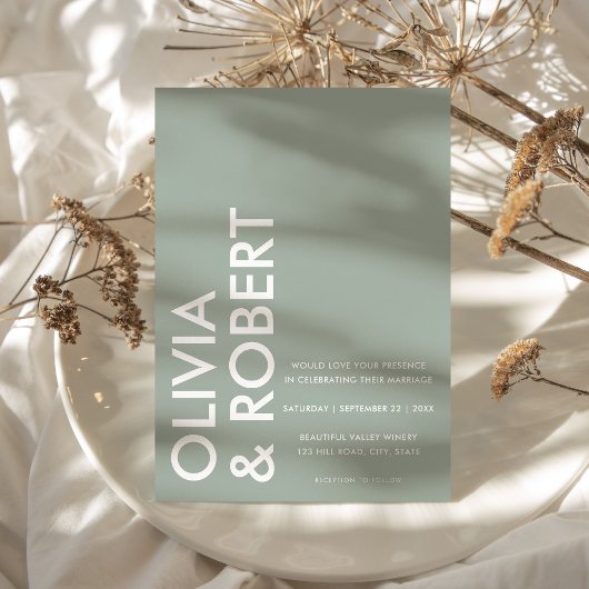 Modern Sage Green Bold Minimalist Wedding Kaart