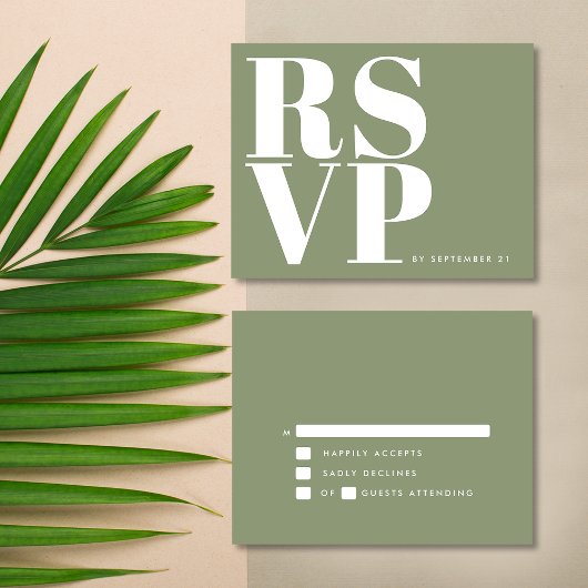 Modern Sage Green Bold Minimalistische Eenvoudige  RSVP Kaartje