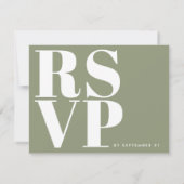 Modern Sage Green Bold Minimalistische Eenvoudige  RSVP Kaartje (Achterkant)