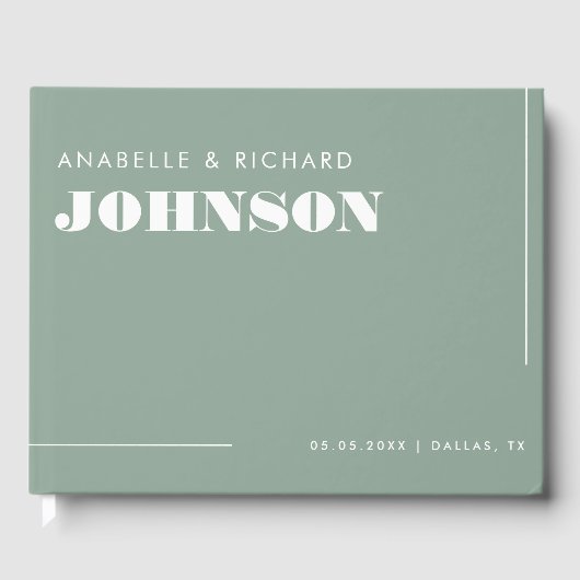 Modern Sage Green Bold Typography Minimal Wedding Gastenboek (Voorkant)