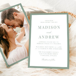 Modern Sage Green Border Photo Wedding Kaart