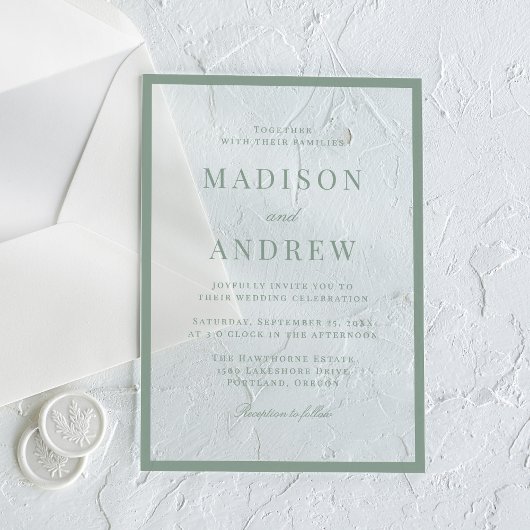 Modern Sage Green Border Wedding Acryl Uitnodigingen