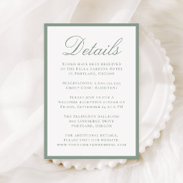 Modern Sage Green Border Wedding Details Informatiekaartje