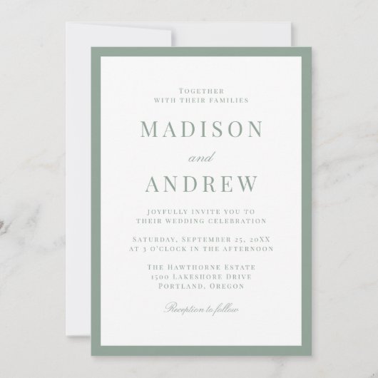 Modern Sage Green Border Wedding Kaart (Voorkant)