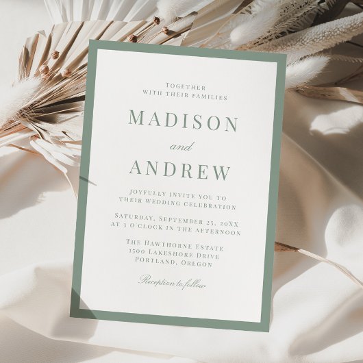 Modern Sage Green Border Wedding Kaart