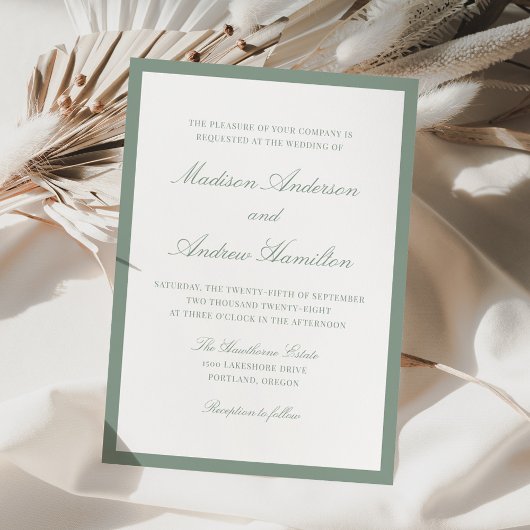 Modern Sage Green Border Wedding Kaart