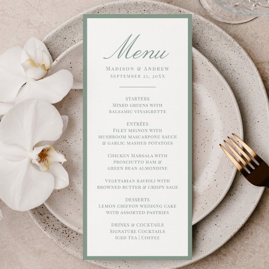 Modern Sage Green Border Wedding Menu