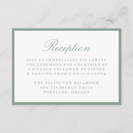 Modern Sage Green Border Wedding Reception Informatiekaartje (Voorkant)