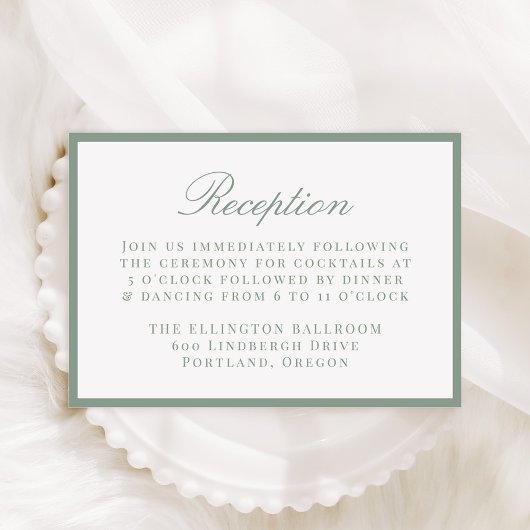 Modern Sage Green Border Wedding Reception Informatiekaartje