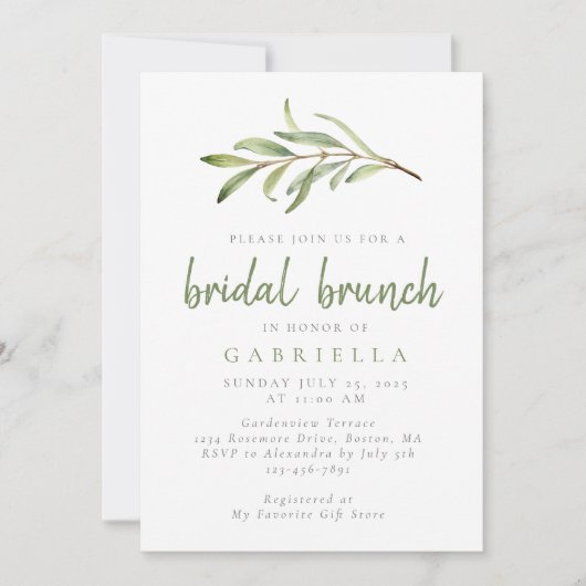 Modern Sage Green Botanical Bridal Brunch Kaart (Voorkant)