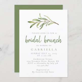 Modern Sage Green Botanical Bridal Brunch Kaart