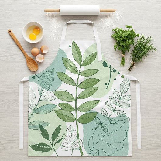 Modern Sage Green Botanical Leaf Pattern Schort