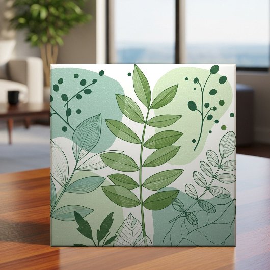 Modern Sage Green Botanical Leaf Pattern Tegeltje