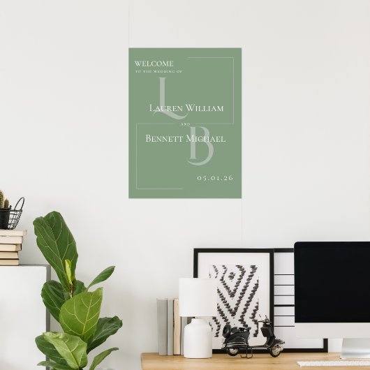 Modern Sage Green Botanical Welcome Sign Poster (Thuiskantoor)