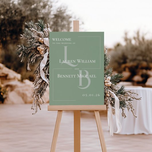 Modern Sage Green Botanical Welcome Sign Poster