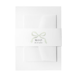 Modern Sage Green Bow Watercolor Monogram Wedding Uitnodigingen Wikkel
