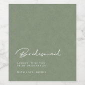 Modern Sage Green Bridesmaid Voorstel Wijnlabel Wijn Etiket (Enkel label)