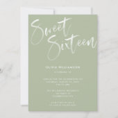 Modern Sage Green Brush Script Sweet 16 Birthday Kaart (Voorkant)