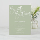 Modern Sage Green Brush Script Sweet 16 Birthday Kaart (Staand voorkant)