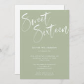 Modern Sage Green Brush Script Sweet 16 Birthday Kaart (Voorkant / Achterkant)