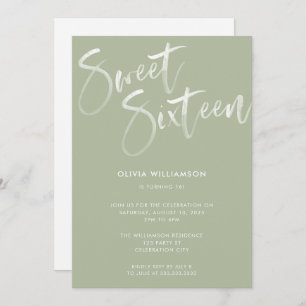 Modern Sage Green Brush Script Sweet 16 Birthday Kaart