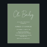 Modern Sage Green Budget Baby shower Invitation<br><div class="desc">Moderne groenbemesting/olijfgroene uitnodiging voor een baby shower met een eenvoudig ontwerp met "Oh Baby" in een roestachtige stijl scripttypografie. Deze elegante genderneutrale uitnodiging met een minimalistische lay-out is geweldig,  of je nu een jongen of een meisje hebt.</div>