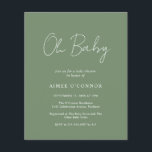 Modern Sage Green Budget Baby shower Invitation<br><div class="desc">Moderne groenbemesting/olijfgroene uitnodiging voor een baby shower met een eenvoudig ontwerp met "Oh Baby" in een roestachtige stijl scripttypografie. Deze elegante genderneutrale uitnodiging met een minimalistische lay-out is geweldig,  of je nu een jongen of een meisje hebt.</div>