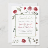 Modern Sage Green Burgundy Floral Wedding Save The Date (Voorkant)