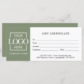 Modern Sage Green Business Logo Gift Certificate (Voorkant / Achterkant)