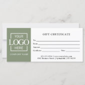 Modern Sage Green Business Logo Gift Certificate (Voorkant)