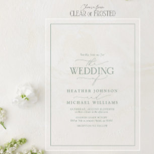 Modern Sage Green Calligraphy Wedding Acryl Uitnodigingen