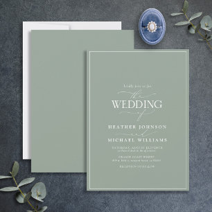 Modern Sage Green Calligraphy Wedding Invitation Kaart