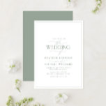 Modern Sage Green Calligraphy Wedding Kaart<br><div class="desc">Het rendabele, elegante en moderne, eenvoudige, minimalistische groene tactische ontwerp van de typografie van de slacht kenmerkt 'De bruiloft van' in moderne kalligrafie en Serif-tekst als de belangrijkste ontwerpeigenschap, en is gebaseerd op onze beste vrijgezellenfeest-uitnodiging. De achterkant van de kaart is voorzien van een groene sage textuur. De ontwerper van...</div>