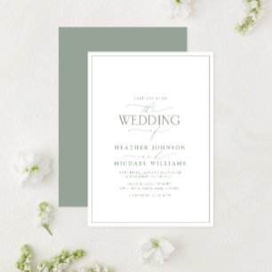 Modern Sage Green Calligraphy Wedding Kaart