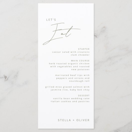 Modern Sage Green Calligraphy Wedding Menu (Voorkant)