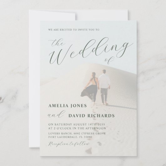 Modern Sage Green Calligraphy Wedding of Kaart (Voorkant)