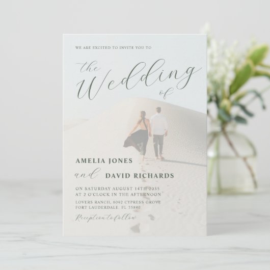 Modern Sage Green Calligraphy Wedding of Kaart (Staand voorkant)