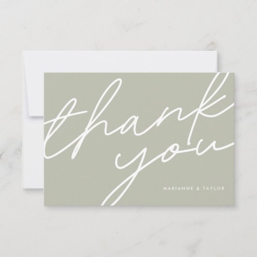 Modern Sage Green Calligraphy Wedding Photo Bedankkaart (Voorkant)