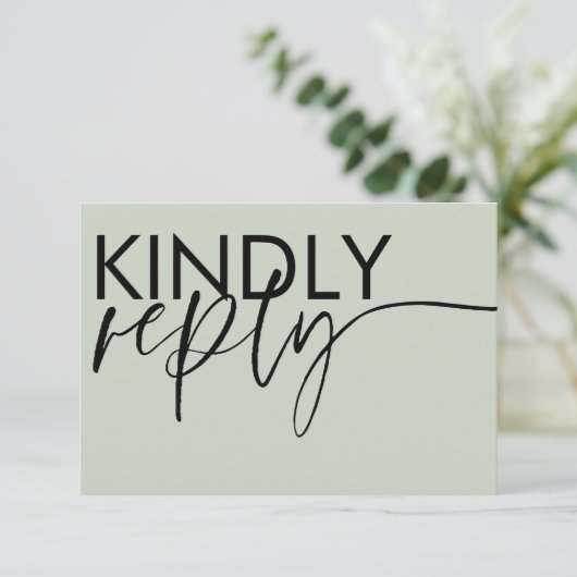 Modern Sage Green Calligraphy Wedding RSVP Kaartje (Staand voorkant)
