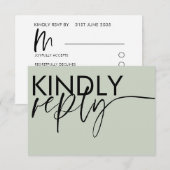 Modern Sage Green Calligraphy Wedding RSVP Kaartje (Voorkant / Achterkant)