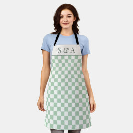 Modern Sage Green Checkerboard Cooking Schort