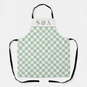 Modern Sage Green Checkerboard Cooking Schort (Voorkant)