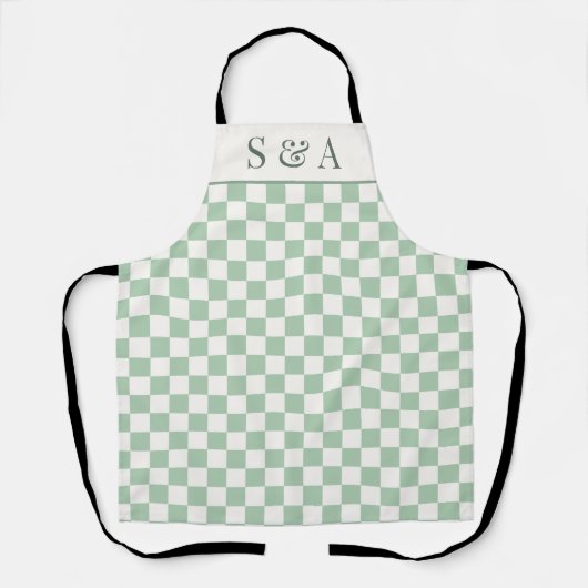 Modern Sage Green Checkerboard Cooking Schort (Voorkant)