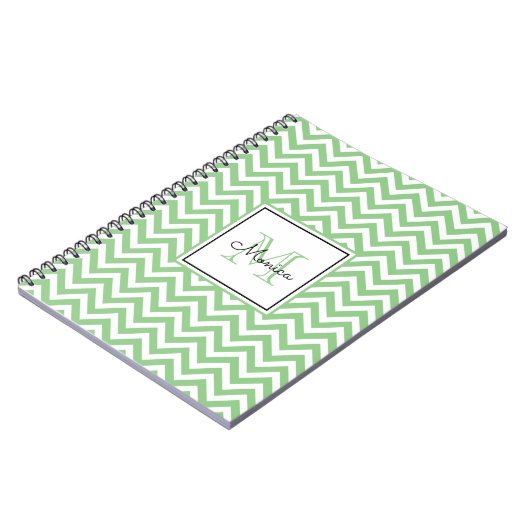 Modern Sage Green Chevron Pattern met Monogram Notitieboek (Linkerzijde)