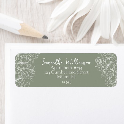 Modern Sage Green Classic Wedding Retouradres Etiket (Insitu)