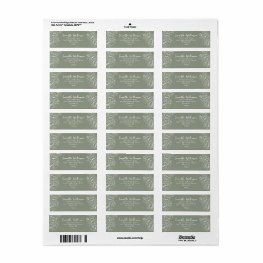 Modern Sage Green Classic Wedding Retouradres Etiket (Full Sheet)